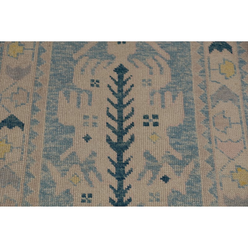 Hand Knotted Oriental 100% Wool Carpet Transitional Geometric Navy Blue & Blues Oushak Runner Rug - 14' 0'' X 3' 4''