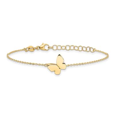 Curata 14k Yellow Gold 7" Polished Dimensional Butterfly Extendable Bracelet