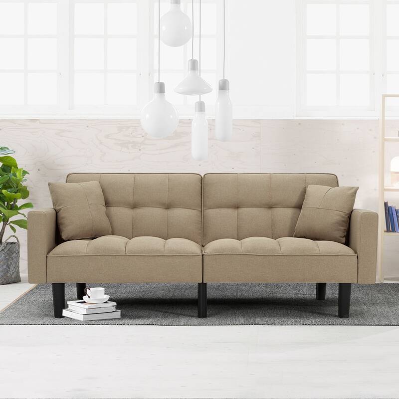 AVAWING 74" Modern Tufted Convertible Futon Sofa Bed with 2 Pillows