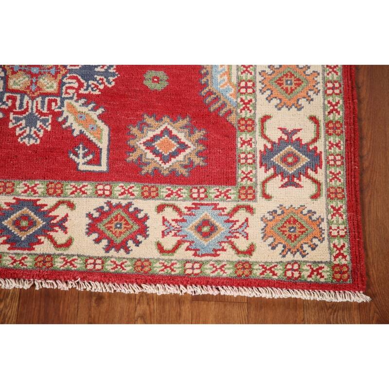 Red Kazak Oriental Accent Rug Hand-Knotted Wool Carpet - 3'4"x 4'10"
