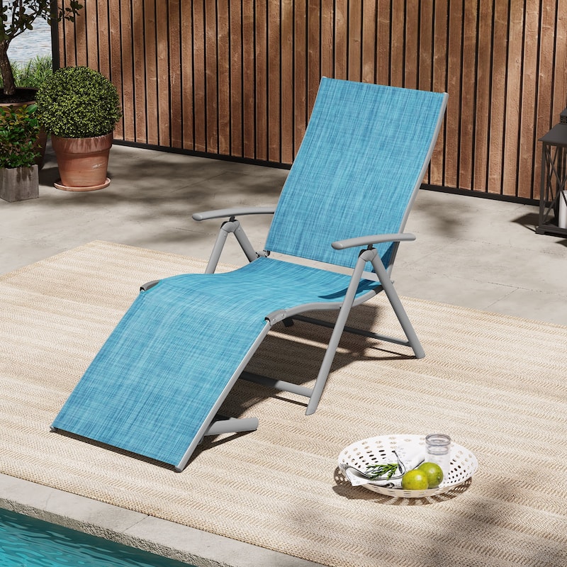 VredHom Outdoor Aluminum Portable Folding Chaise Lounge Chair - 70" L x 20" W x 14" H