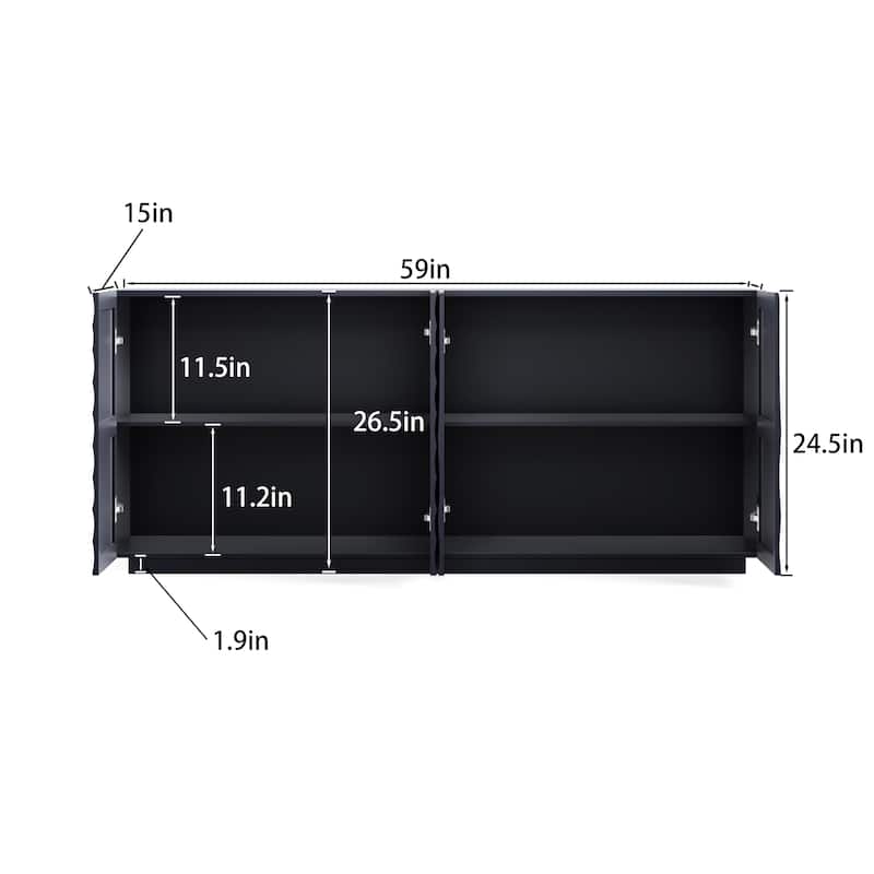 GDF Studio - Ripplea Modern Buffet Cabinet with Storage and 3D Textured Doors, Freestanding Anti-Dumping Sideboard, 59-Inch
