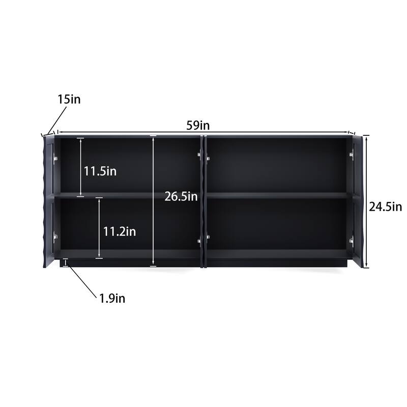 Modern minimalist Buffet Cabinet 4 Doors Storage Sideboard with Freestanding Anti Dumping, for Kitchen, Living Room