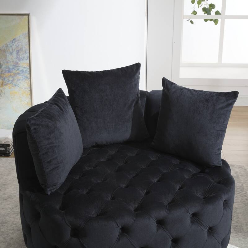 Black 24" Velvet Button Tufted Barrel Chair