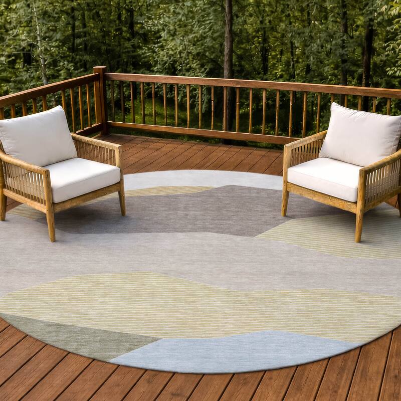 Machine Washable Indoor/ Outdoor Modern Dacono Chantille Rug - Ivory - 8' x 8'