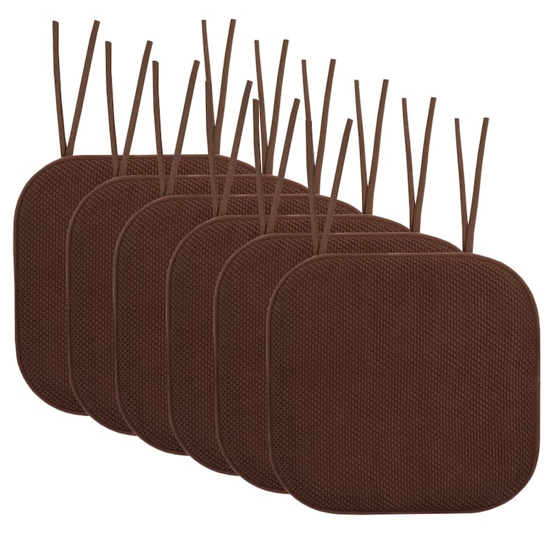 Sweet Home Collection Honeycomb Memory Foam Non Slip Chair Cushion Pad with Ties 16" x 16" - Set of 6 - Chocolate