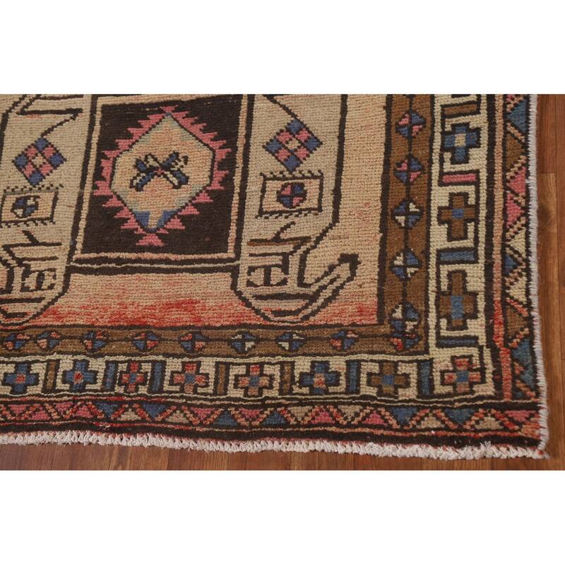 Tribal Ardebil Persian Vintage Runner Rug Handmade Orange Wool Carpet - 3'7" x 13'1"