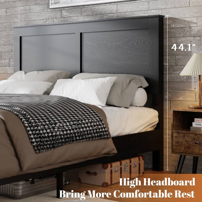 Bed Frame King Size, Wood Platform Bed Frame, Noise Free,No Box Spring Needed and Easy Assembly Tool,Large Under Bed Storage