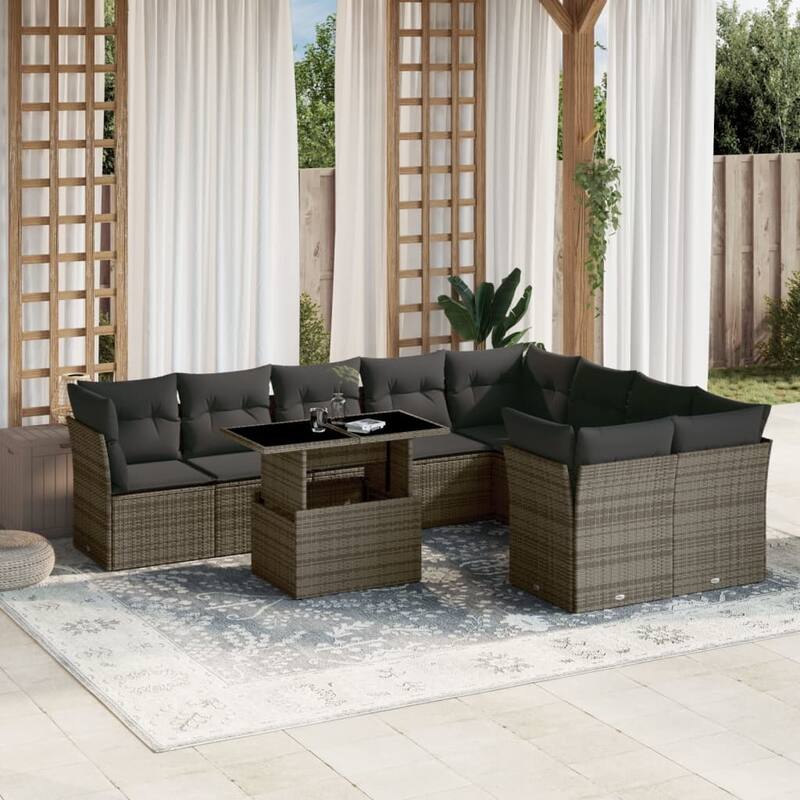 10-Piece Patio Sofa Set with Cushions - 21.7 x 39.4 x 28.7 in - Gray