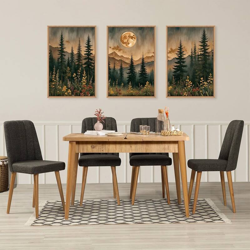 Nature Forest Mountain Framed Canvas Wall Art Set