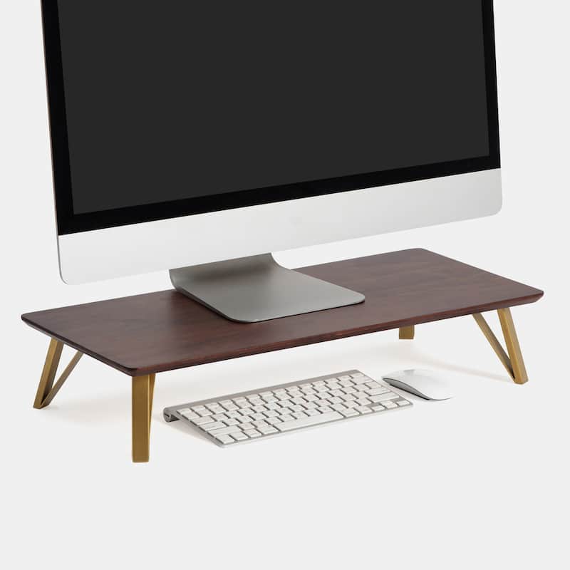 Jani Wood Monitor Stand Riser Desk - Ergonomic Design Stand, Desktop Organizer Table for Home, Office Workspace, Gaming Desk - Tan