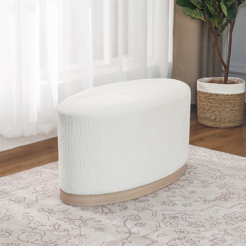 Adeco Velvet Upholstered Bench Oval Ottoman for Bed End Entryway