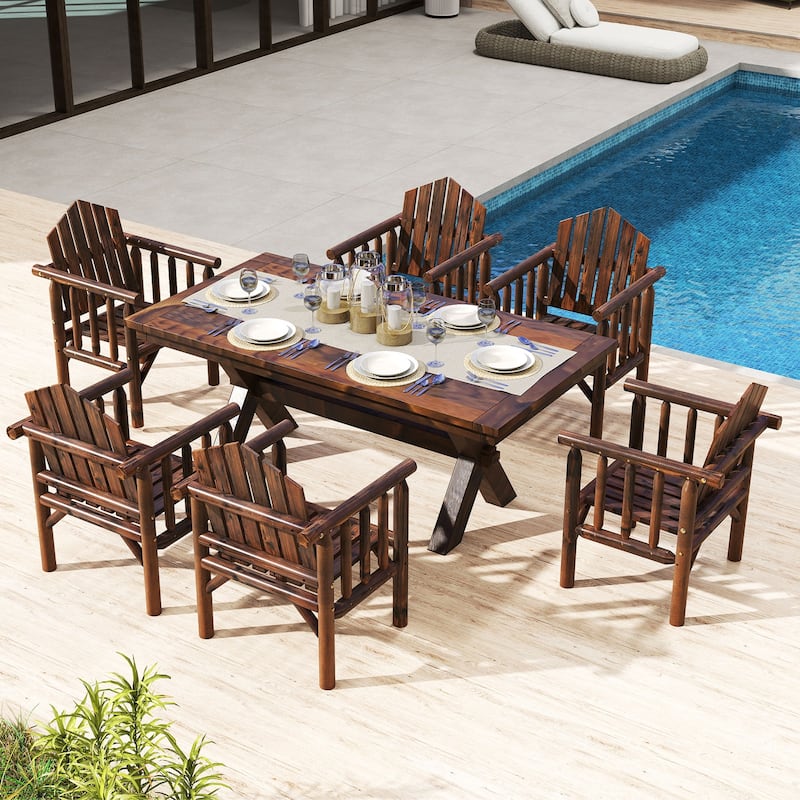 Costway 1/2/4 PCS Outdoor Wood Armchair with Armrests and Reclined - See Details
