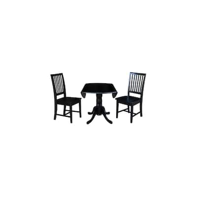 Retro Coffee Table Set with Mission Chairs - Solid Wood & Parawood, 3-Piece Living Room Furniture, Black Finish