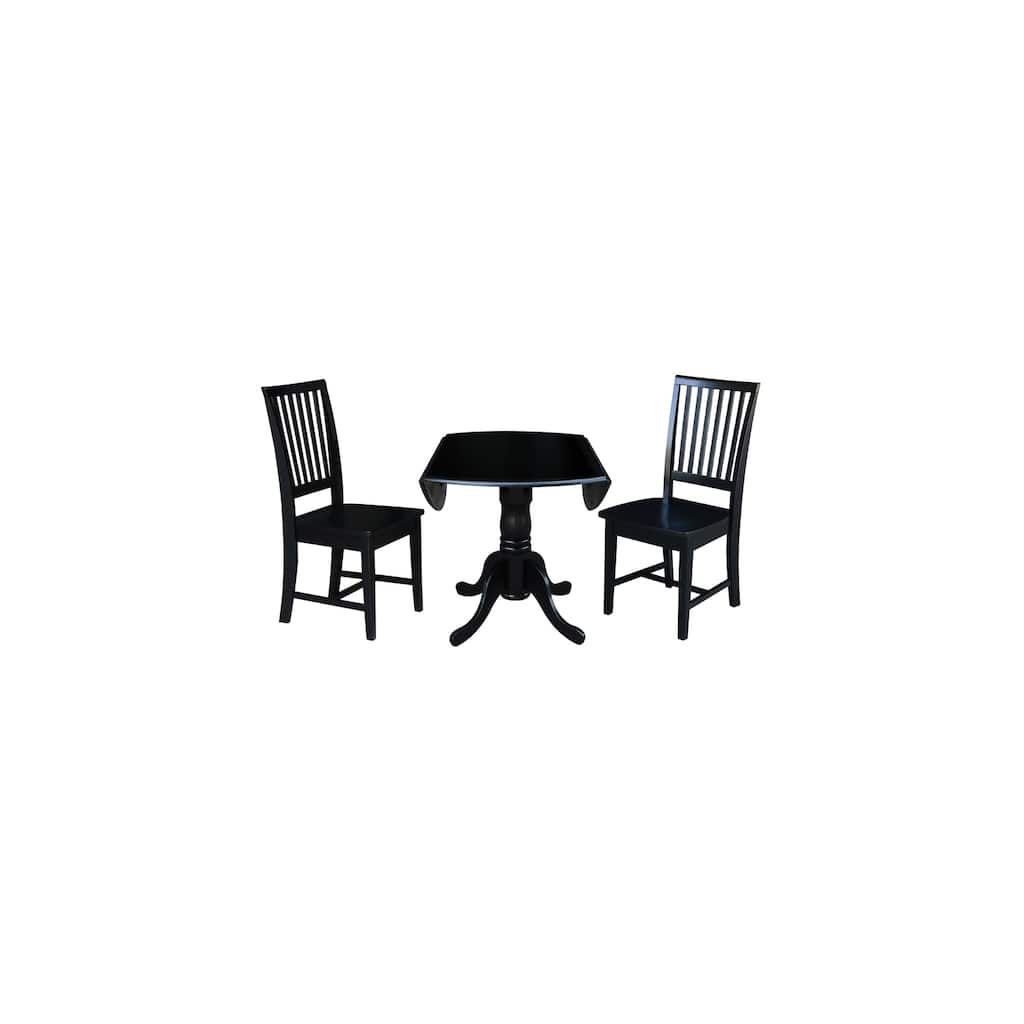 Retro Coffee Table Set with Mission Chairs - Solid Wood & Parawood, 3-Piece Living Room Furniture, Black Finish