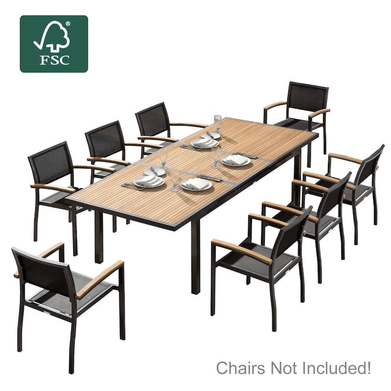 HIGOLD Teak Aluminum 1-Piece Extendable Patio Dining Table, Outdoor Furniture for 8