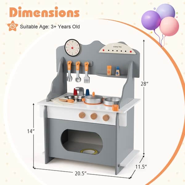 dimension image slide 1 of 2, Gymax Pretend Play Toy Kitchen Set w/Clock Stove Spice Rack Faucet &