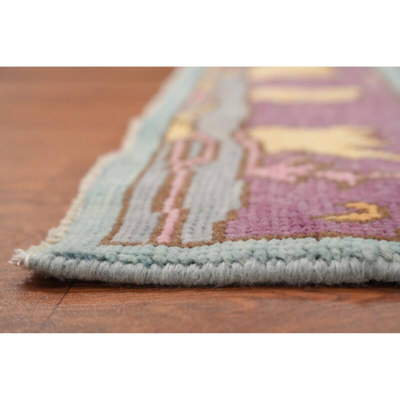 Hand Knotted Oriental 100% Wool Carpet Transitional Geometric Navy Blue & Blues Oushak Area Rug - 6' 10'' X 3' 11''