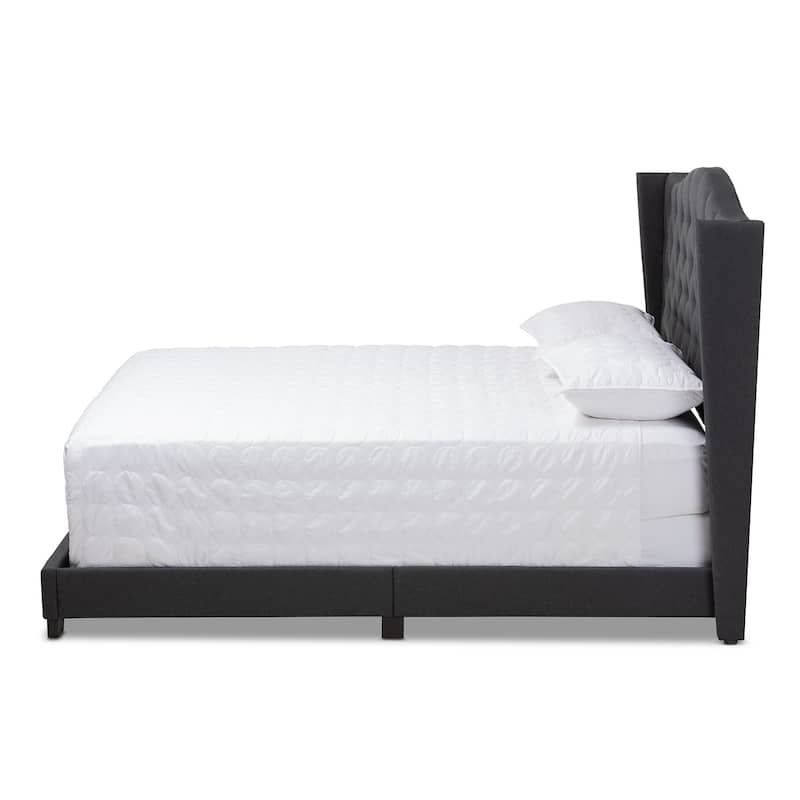 Luxury Tufted King Bed with Headboard - Grey Fabric Upholstered Bedroom Furniture