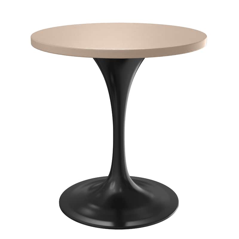 LeisureMod Verve 27" Round Dining Table with MDF Wood TableTop and Black Steel Base for Kitchen & Dining Room - 27.56" - Light Natural