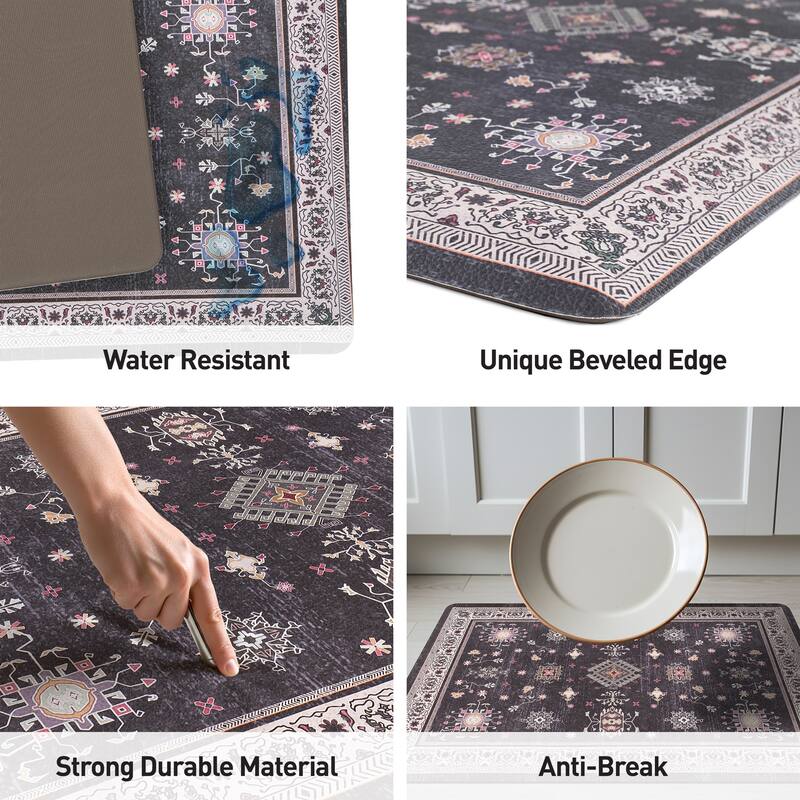 Transitional Bordered Cushioned Anti Fatigue Standing Kitchen Mat