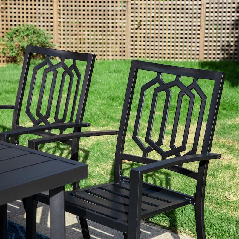 MAISON ARTS Patio Dining Set of 9 Pieces Patio Furniture Set Metal Rectangle Dining Table 8 Metal Stackable Chairs