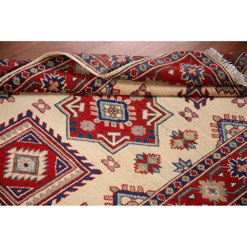 Ivory Kazak Oriental Accent Rug Hand-Knotted Wool Carpet - 3'5"x 4'10"