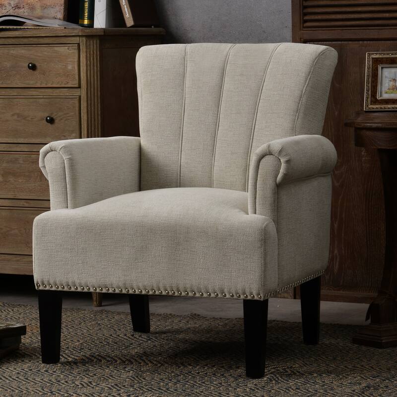 Accent Rivet Tufted Polyester Armchair Cream