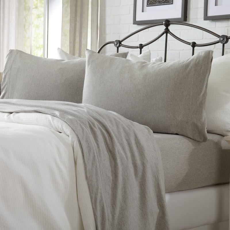 Linery & Co. Heathered Melange Cotton Jersey Knit Sheet Set - Queen - Light Grey