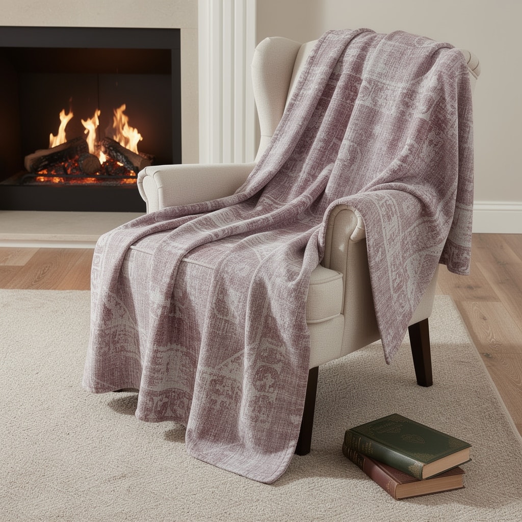 HomeRoots 50" X 70" Pink And Ivory Damask Microfiber Plush Throw Blanket