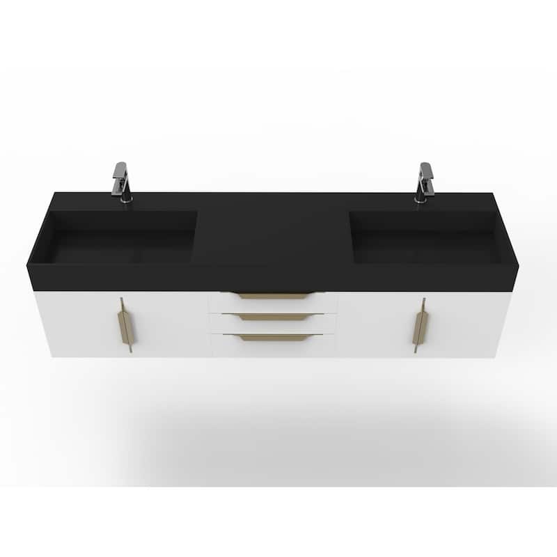 Amazon 72" Wall Mounted Bathroom Vanity Set w/ Black Top