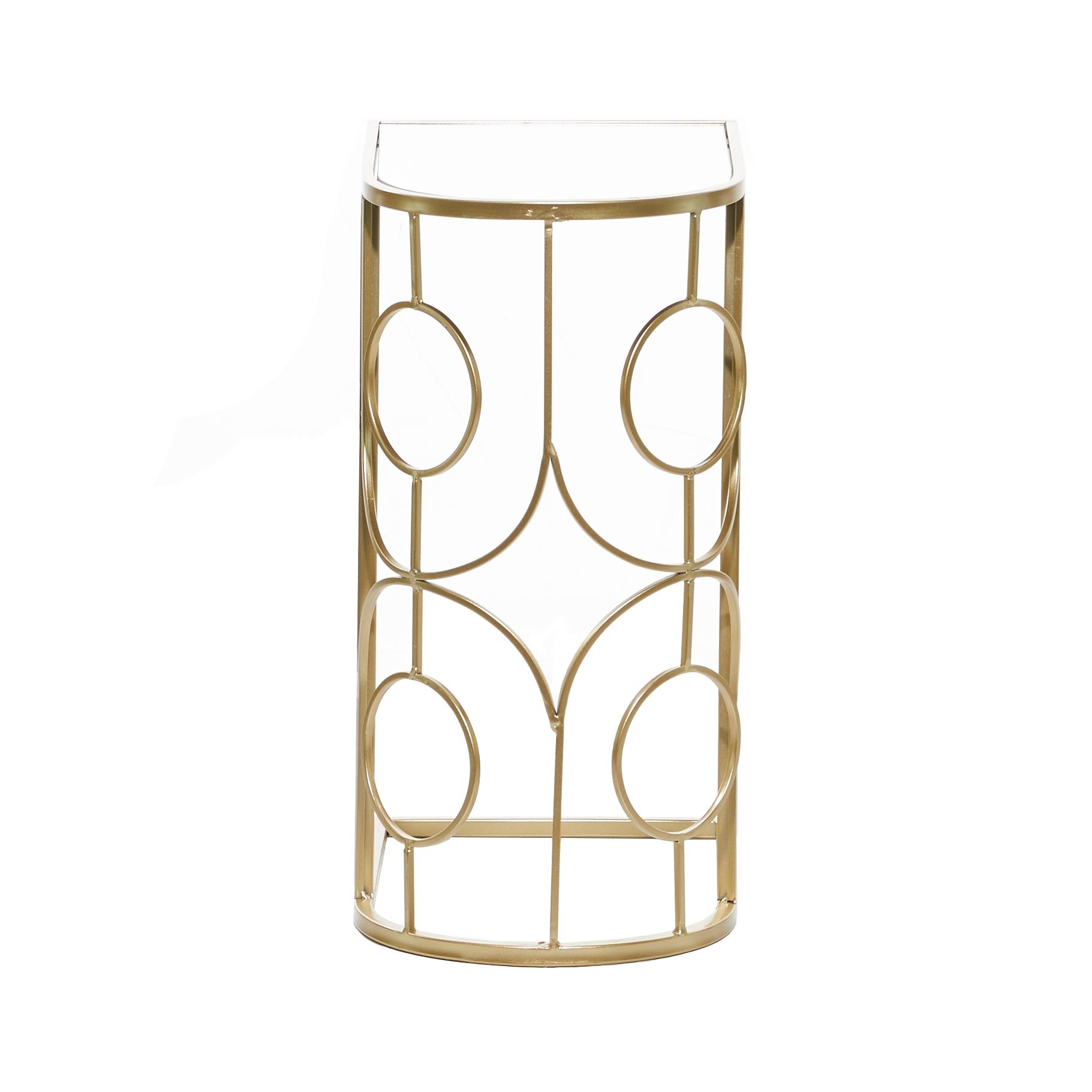 Gold Metal Geometric Side End Accent Table with Mirrored Glass Top