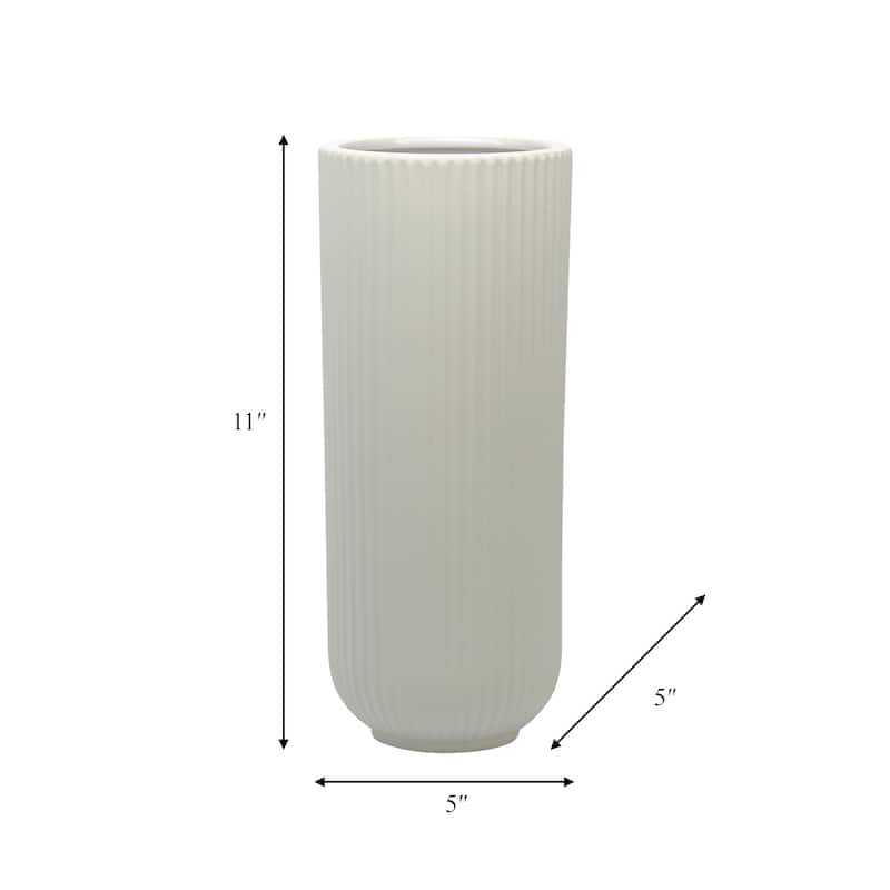 Sagebrook Home Ceramic Ridged Vase Classic Decorative Vase for Home or Office Flower Display