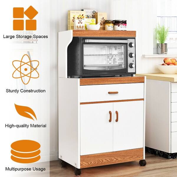 Shop Gymax Microwave Cart Stand With Drawer And Two Doors Cabinet