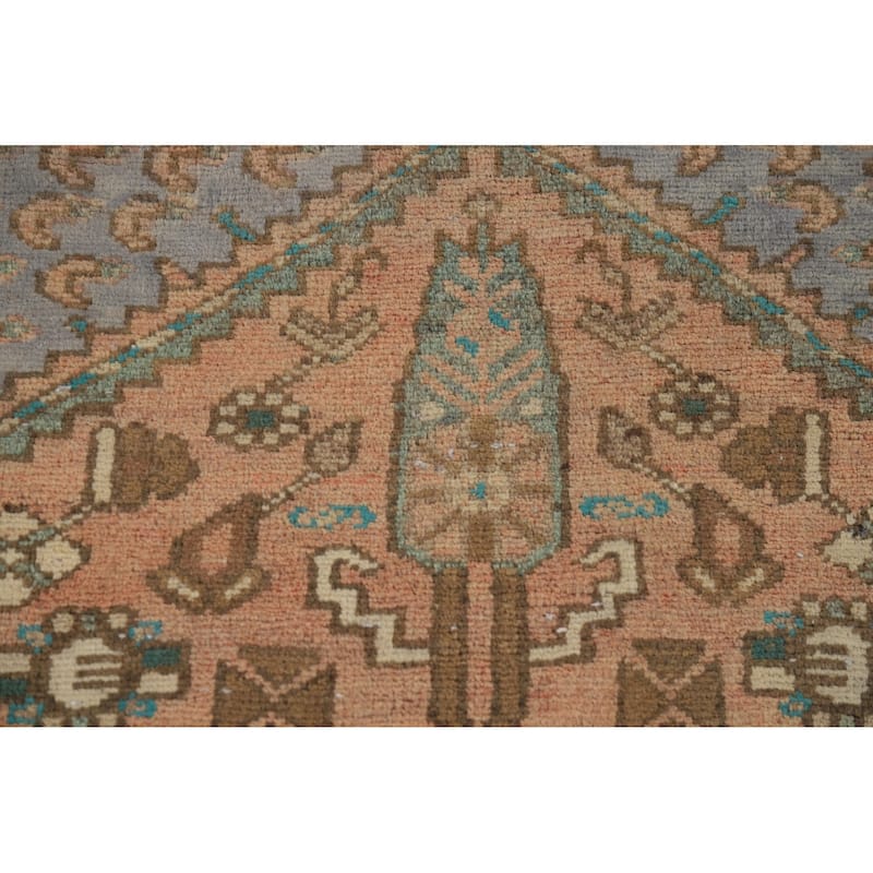 Geometric Hamedan Persian Vintage Runner Rug Handmade Wool Carpet - 3'5" x 9'3"