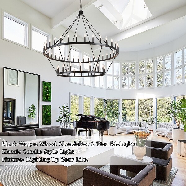 60 in. 54 Light 2 Tier Extra Large Farmhouse Wagon Wheel Chandelier On Sale Bed Bath Beyond 40143440