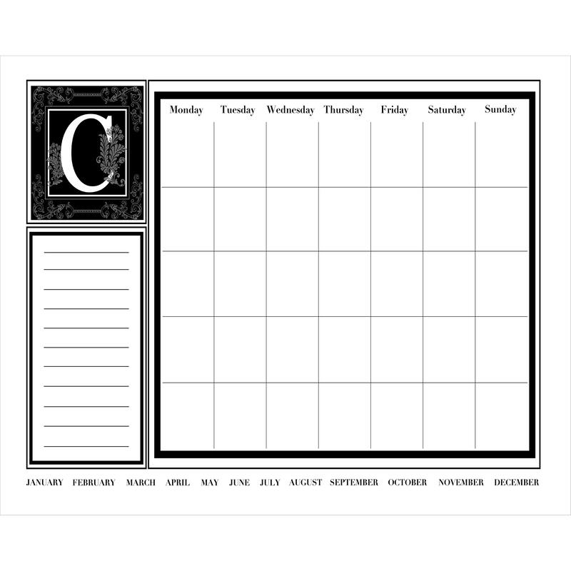 'Monogram' Dry Erase Monthly Calendar on ArtPlexi (20" x 30")