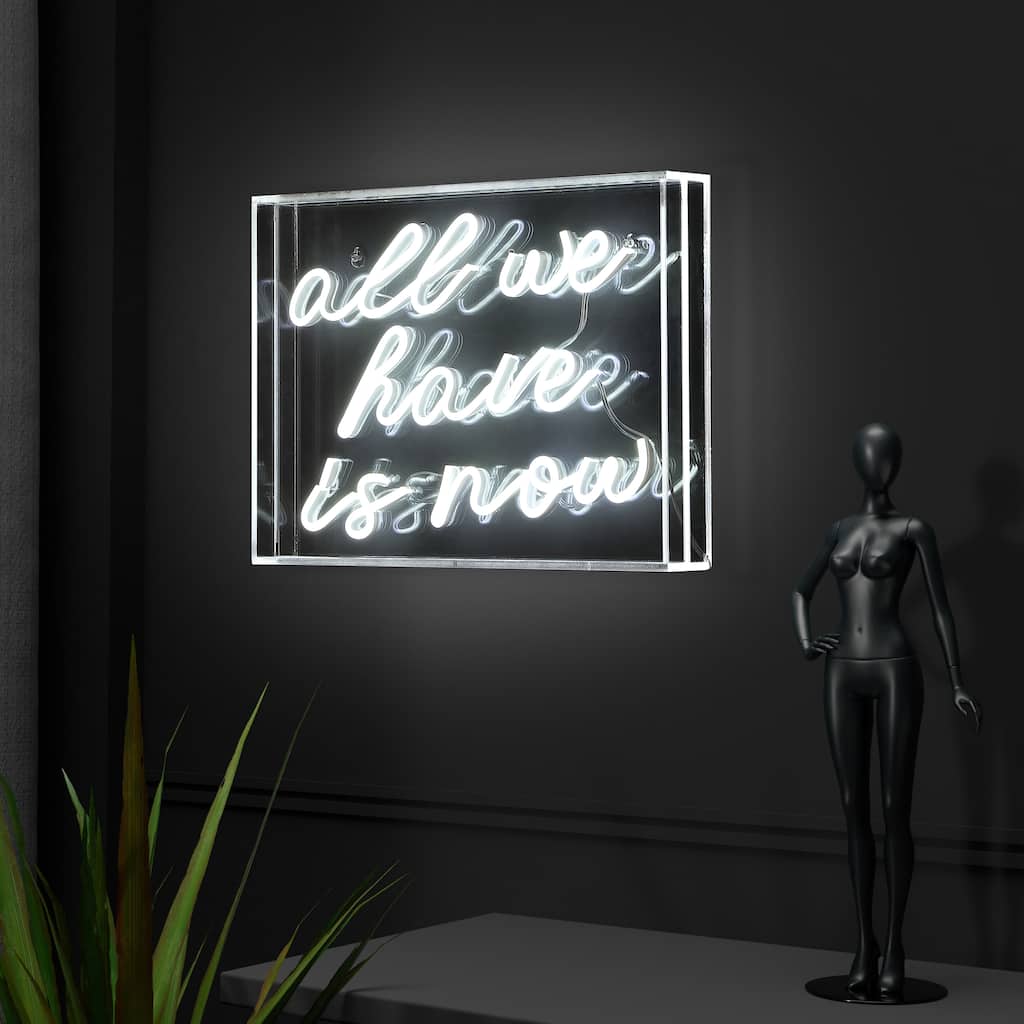 All We Have Is Now 14" X 10" Contemporary Glam Acrylic Box USB Operated LED Neon Light, White by JONATHAN Y - 14" X 10"