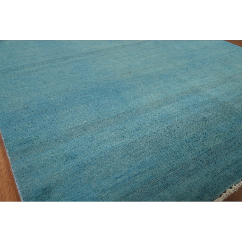 Light Blue Modern Gabbeh Oriental Area Rug Hand-Knotted Wool Carpet - 4'10" x 6'6"