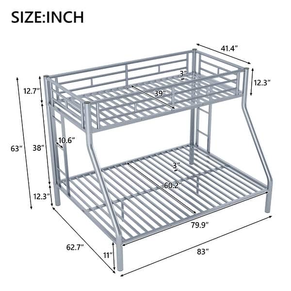 dimension image slide 1 of 3, Twin XL over Queen Size Metal Bunk Bed with Ladder, Fence, and Guardrails for Kids