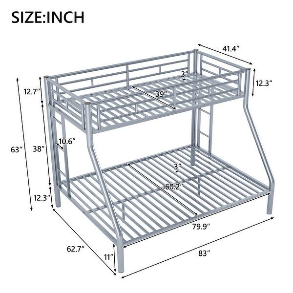 dimension image slide 1 of 3, Twin XL over Queen Size Metal Bunk Bed with Ladder & Guardrails for Kids