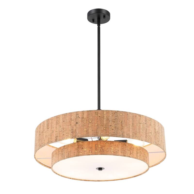 Modern Chandelier Natural Cork 24" 5-Light Black Fixture