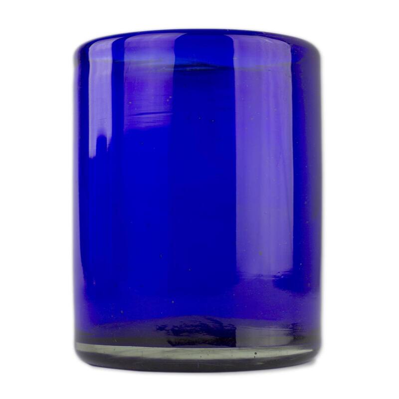 NOVICA Artisan Handblown Glass Tumblers Blue Mexican Drinkware Recycled Royal Tableware 'Pure Cobalt'(Set Of 6) - 3.9*3.1