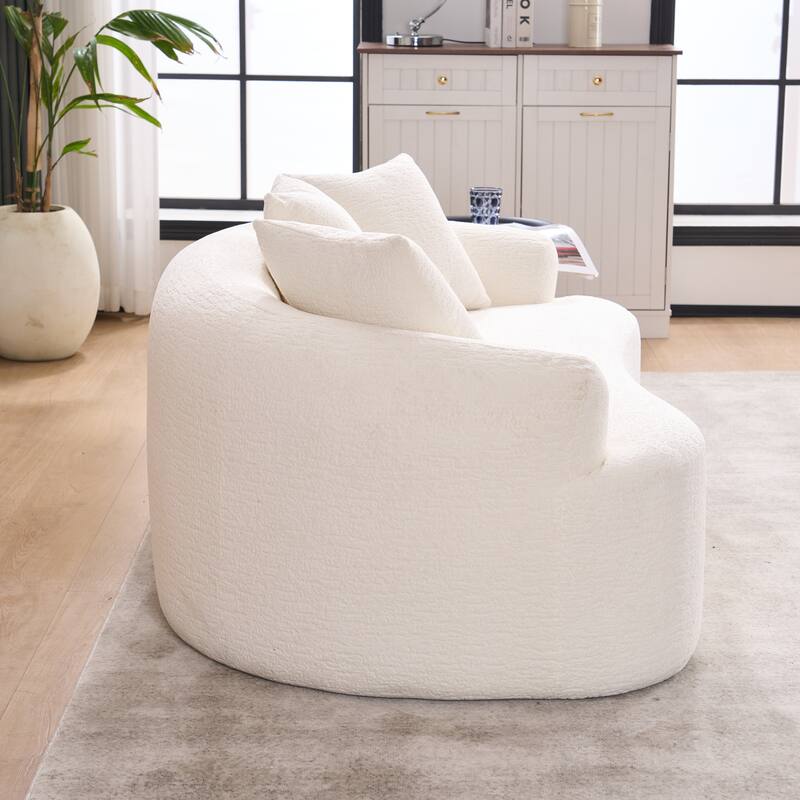 Small Chenille Upholstered Loveseat Sofa, Deep Seat Compression Boneless Couch, Curved Floor Sofa with 3 Pillows