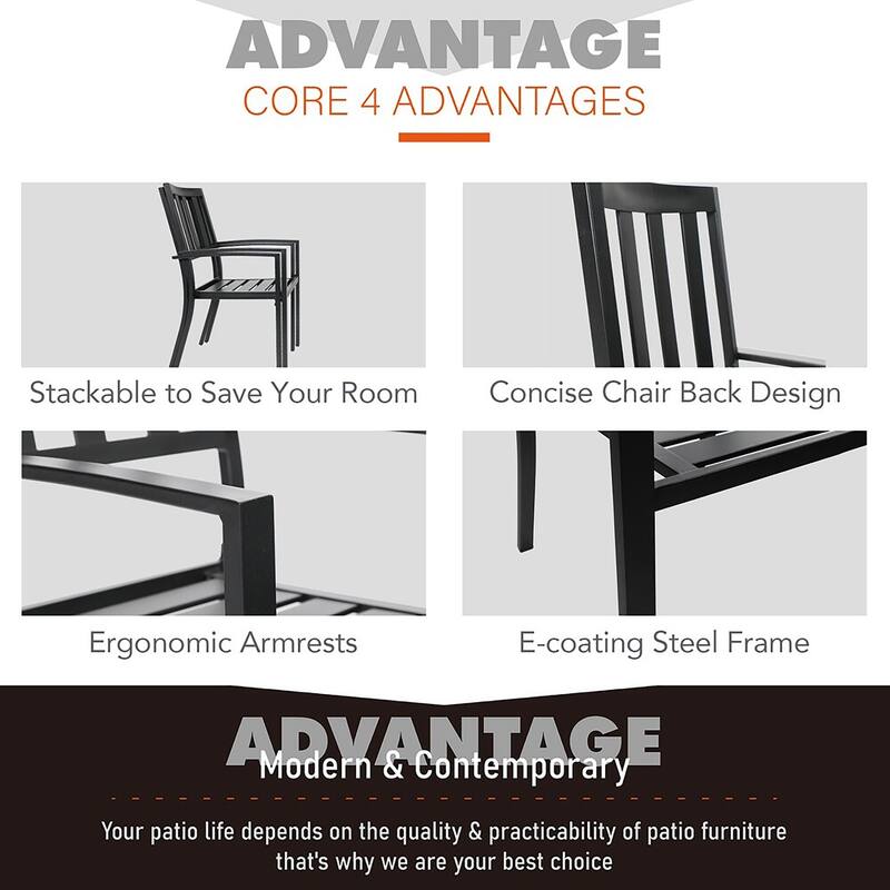 MAISON ARTS 7/9-Pieces Patio Dining Set with Metal Rectangle Expandable Table and Metal Stackable Chairs