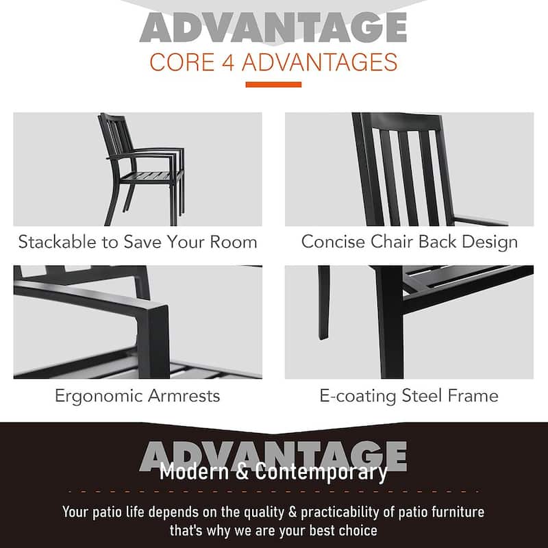 MAISON ARTS 7 Pieces Outdoor Dining Set for 6, Large Round Dining Table with Umbrella Hole & Stackable Metal Chairs