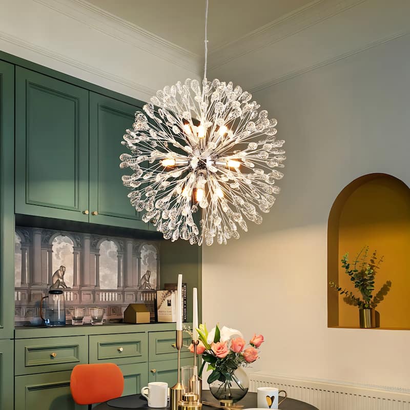 9/12-Light Modern Glam Linear Sputnik Starburst Beaded Crystal Chandelier Firework Kitchen Island Pendant