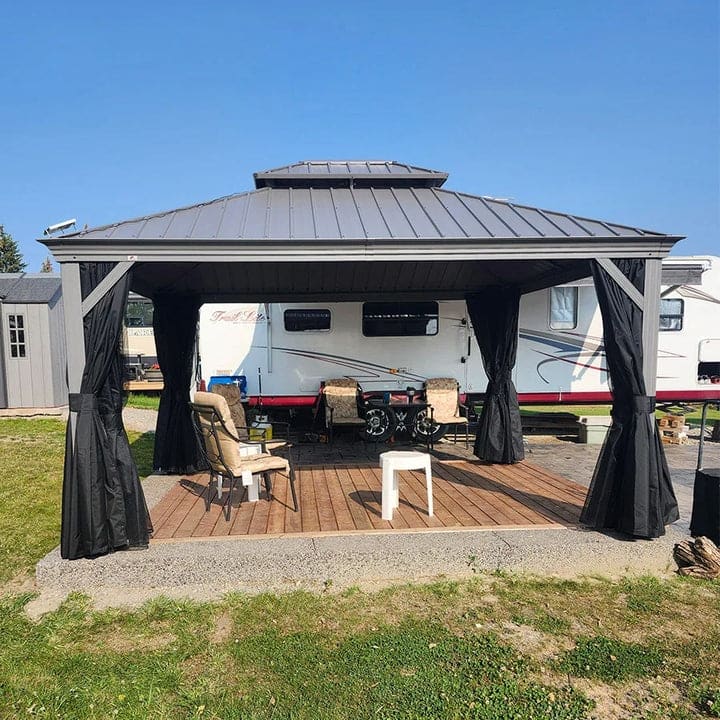 PURPLE LEAF Patio Gazebo for Light Grey Backyard Hardtop Galvanized Steel Frame with Upgrade Curtain