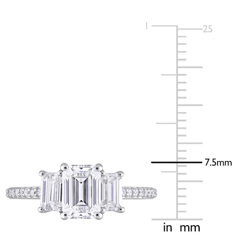 Miadora 1 3/4ct DEW Octagon-cut Moissanite 3-Stone Engagement Ring in 10k White Gold