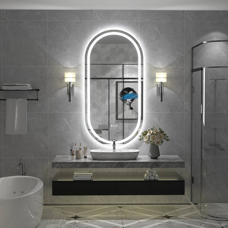 UL Certified Oval LED Lighted Anti-fog Wall Bathroom Vanity Mirror